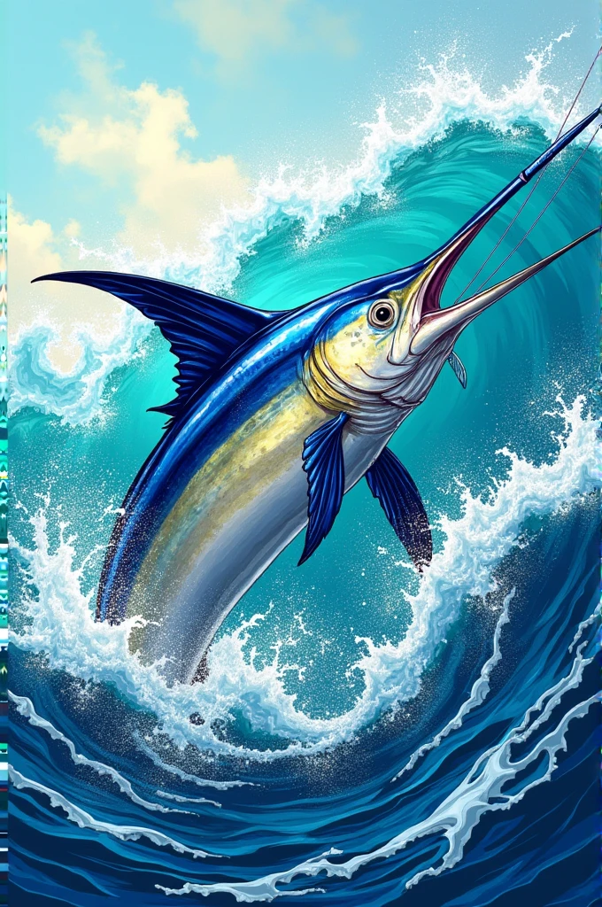 Lineart full color Marlin puts up a fight when hooked