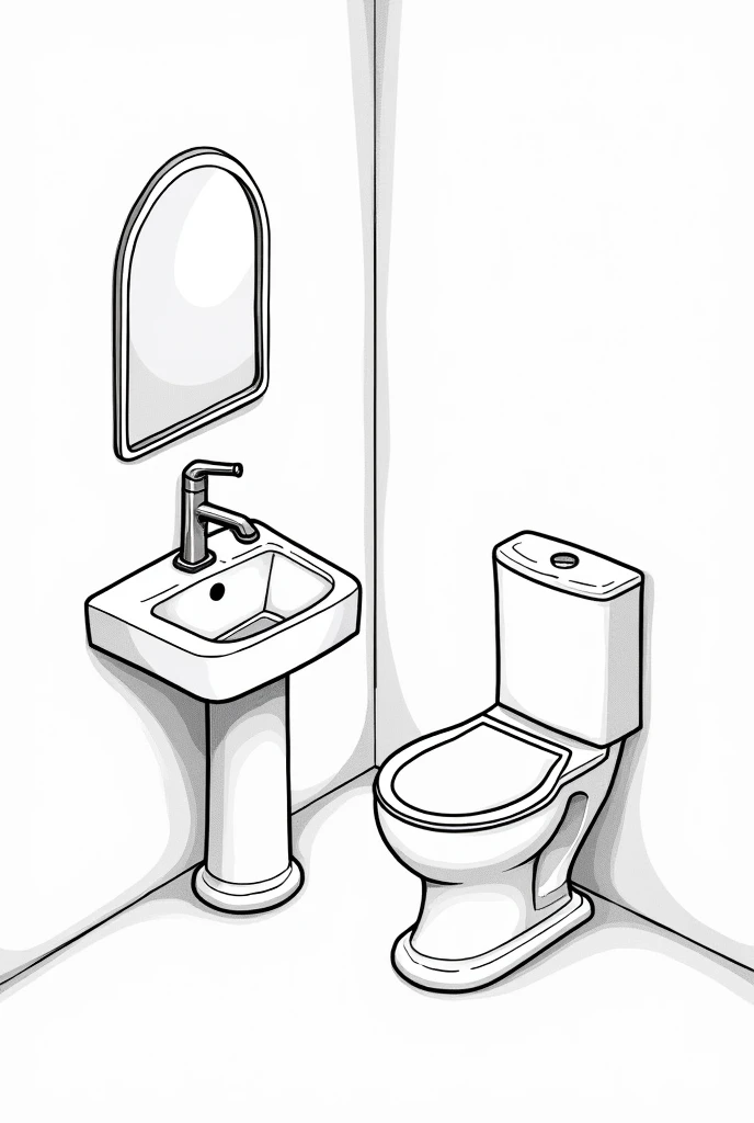 a black and white illustration of a bathroom with a sink and toilet, lineart by Mario Bardi, featured on pixabay, process art, clean coloring book page, coloring book outline, isometric style, isometric illustration, isometric drawing, isometric illustration fun, coloring pages, isometric design, line art colouring page, coloring book style