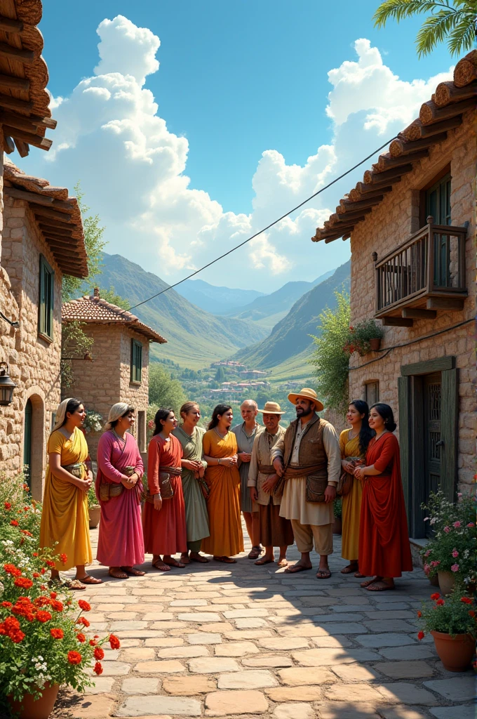 Photo of many people standing together in the village