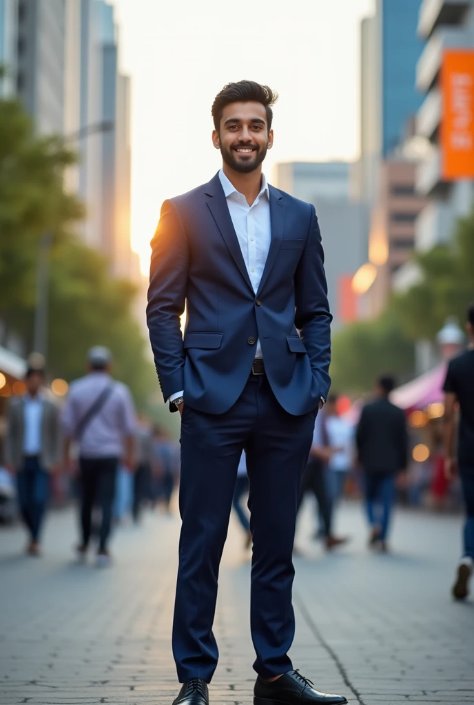 Create a photo Young indian boy age 24 years with dynamic personality and formal Clothes