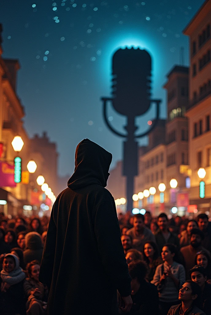 Crowd seeing shadow of a mic