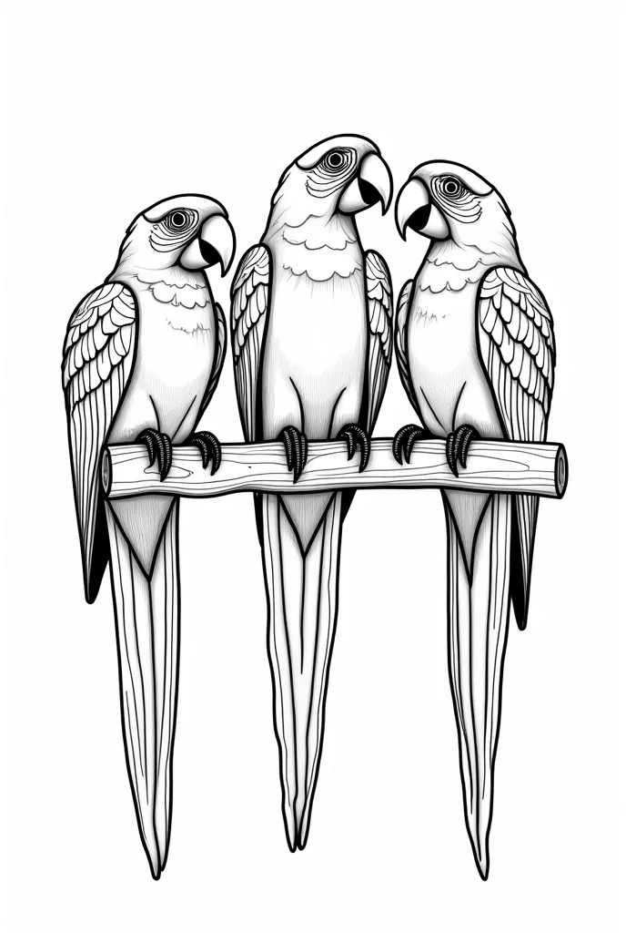 Generate an image of the macaw monument located in the macaw square in Campo Grande Mato Grosso do Sul with only the outline of the macaws with the outline in black, image without background made to paint the macaws within the outline of the figures made to color the 3 statues of macaws that are in the macaw square in Campo Grande, Mato Grosso do Sul Brazil