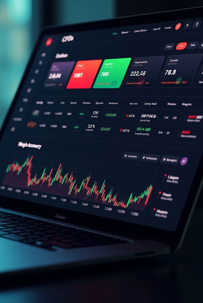 This is a screenshot of a trading platform interface, showing the "Positions" tab. The interface lists various financial instruments like CFDs, listed options, stocks, and ETFs, displaying their current status, quantity, entry price, and current price. It also shows profit/loss in both USD and EUR, along with other details like stop, limit, and exposure.

To generate a similar image, the prompt would be:

A screenshot of a dark-themed trading platform interface displaying an overview of various financial positions. The interface is divided into sections including "CFDs," "Listed Options," "Stocks," and "ETPs." Each section lists the instruments with details such as status, direction (long or short), quantity, entry price, current price, stop, limit, +/- value, and net profit/loss. The interface includes both positive (green) and negative (red) performance indicators. At the bottom, there's a summary of account metrics like liquidity, margin utilization, and account value.

This prompt should guide the generation of an image similar to the one you provided.