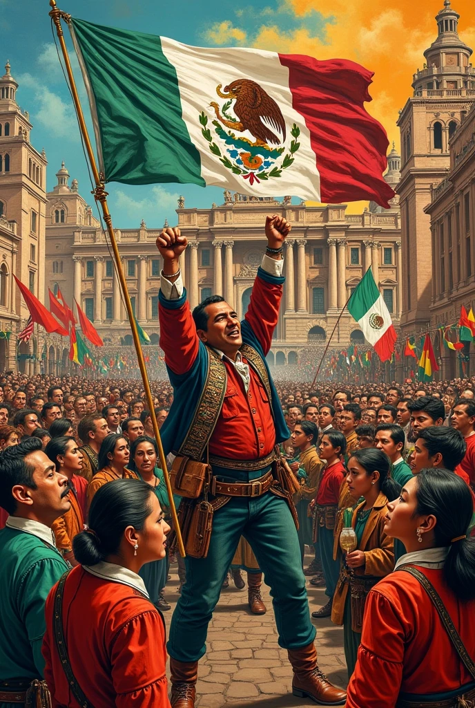 It represents the history of Mexico from 1824 to 1876 in a collage 