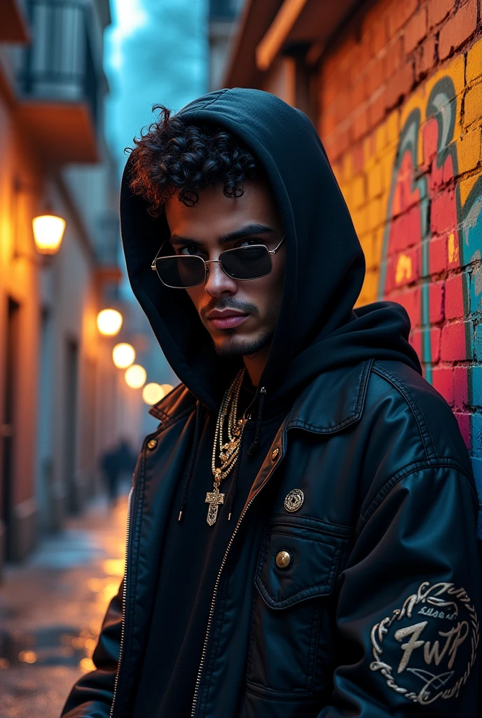 drawing bad bunny with hood and black jacket
