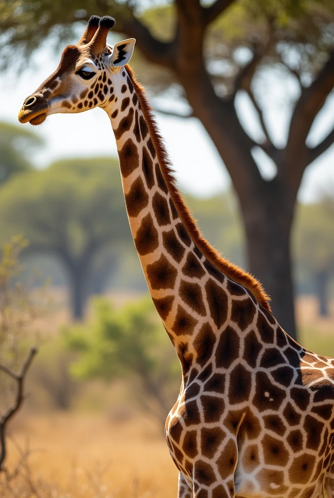 Generate an image that zooms in on a giraffe’s body, showcasing the unique patterns of its skin. Each spot should be distinct, highlighting the natural variation in giraffe markings.