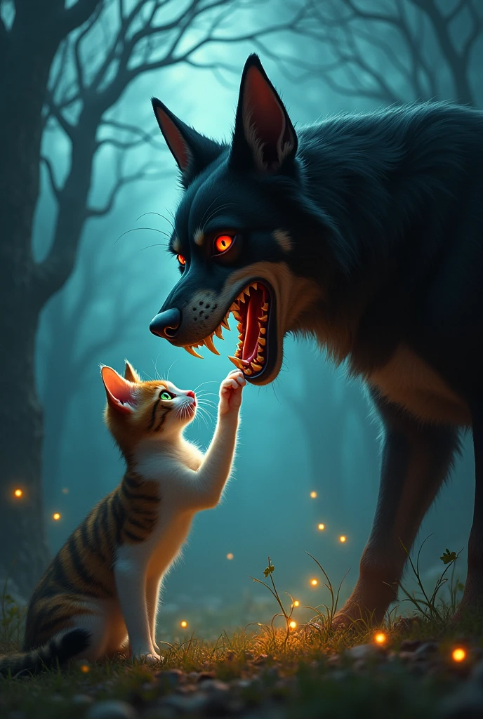 The moron cat touched the evil dog