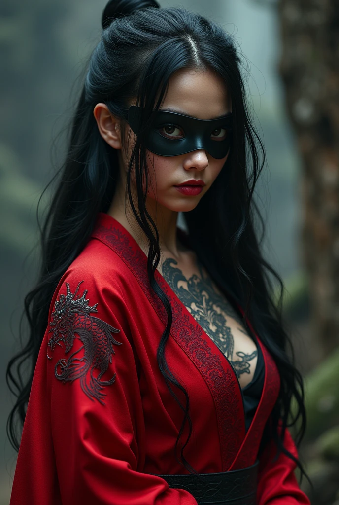 A girl in a red robe with dragon edges has black hair and black eyes with her touch of crisis *They had a tattoo of an Asian dragon on their entire back which moved at will.* Powerful manga but has suffered various tortures has always given you a black mask that covered part of your face leaving only the eyes visible one of the most powerful magicians an alpha disciple of cadis di etrama raizel reigned a kingdom covered in black magic