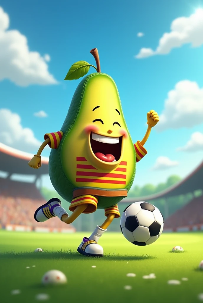 An avocado playing soccer