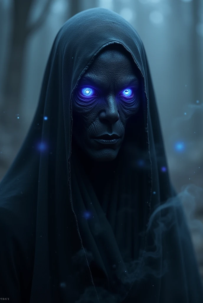 Make a drow of a phantom creature with a black skin tone, the only thing that can see on it is the mutiple eues of it face, dark background.