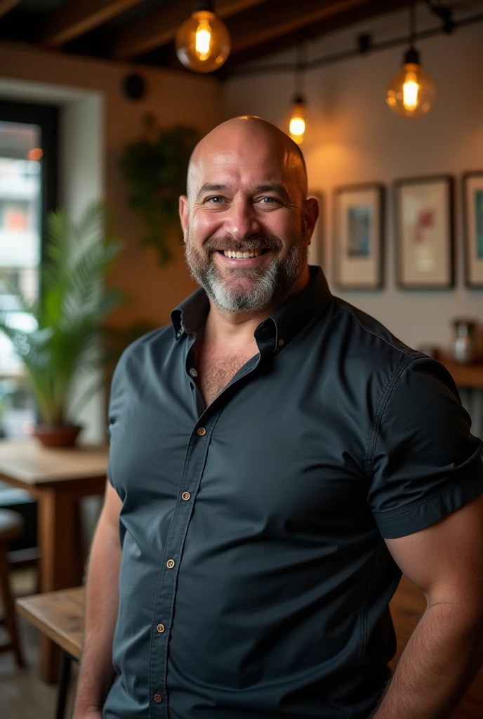 I need you to make a man with a handsome, strong, bald face and a slightly full face as if he were a little chubby.