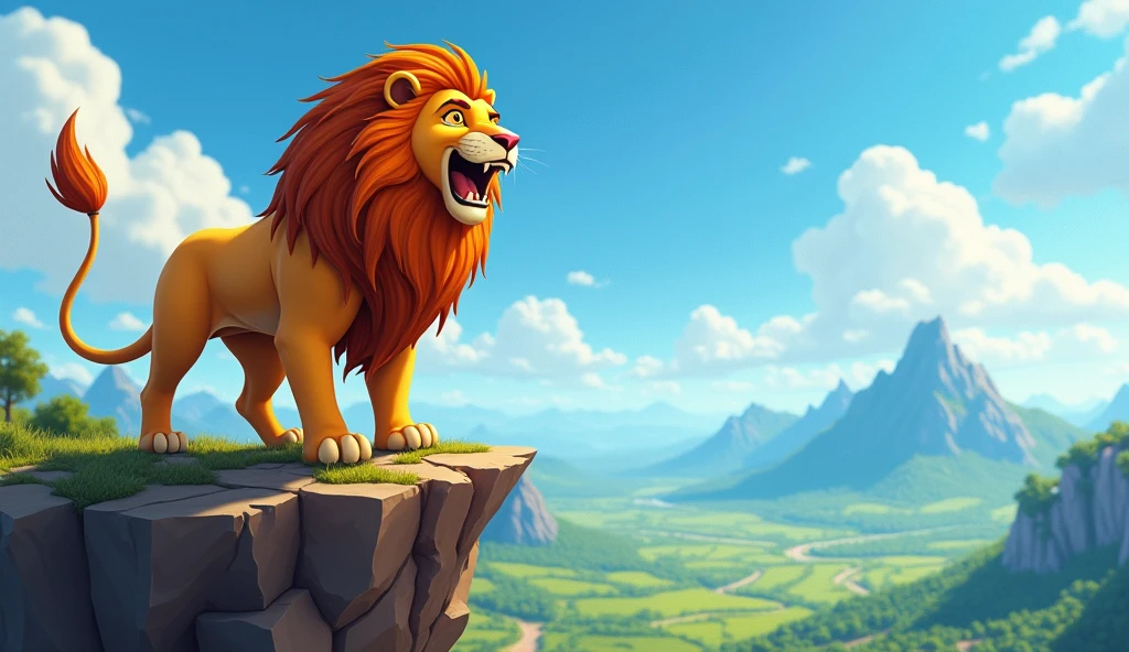 Lion roaring on the cliff like king 3D cartoon