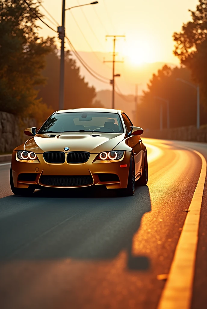 BMW E92 gold, Riding on the road, At dawn, Hit people