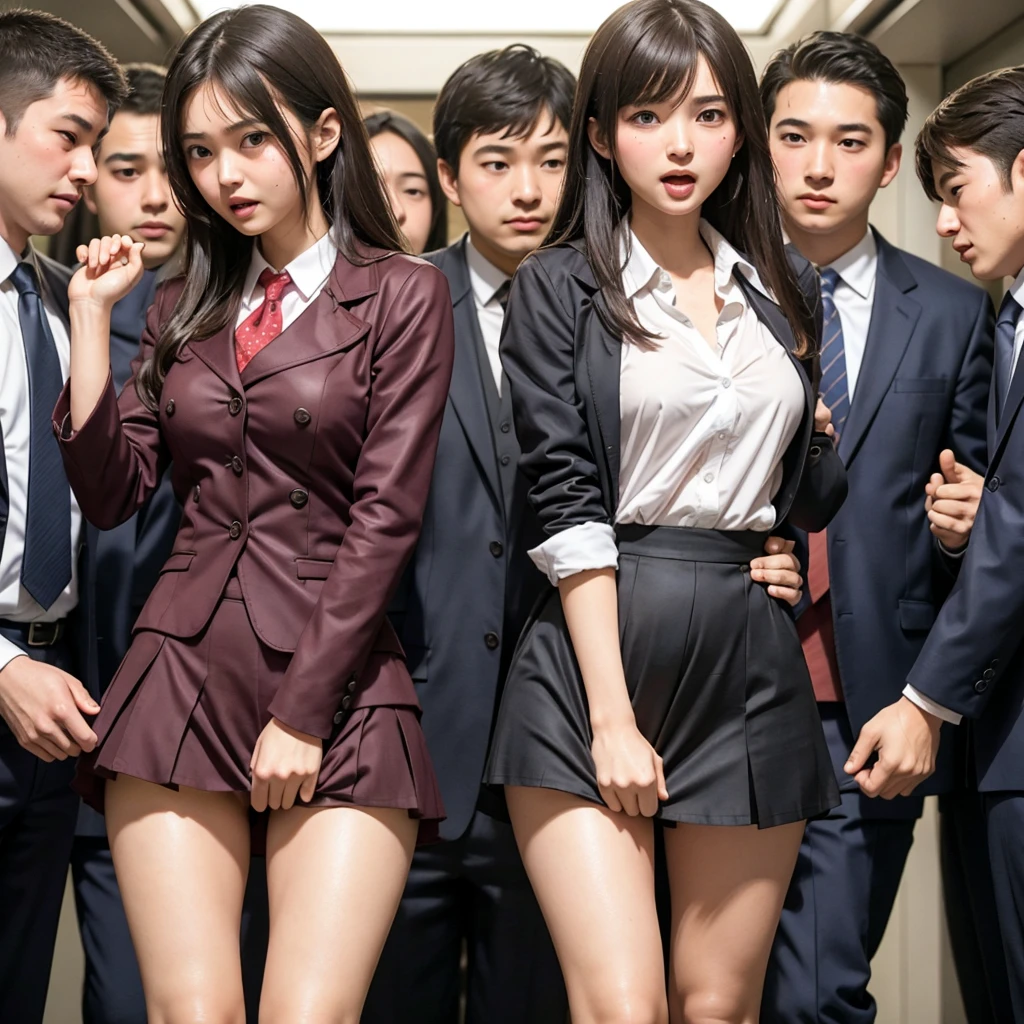 A pure surrounded by excited high school boys, My school uniform was torn apart by high school boys, Sexy Panties, Naughty pure white bra, A high school boy grabs my breasts from behind, A high school boy touches my crotch and gets wet, Skirt is flipped and panties are checked, Anatomically correct, Being molested by a group of men, I was surprised by the viewers' gazes., Beautiful wavy bob hair, Embarrassed to be seen, I open my mouth and scream, blush, Body turns bright red, Wet with sweat, Increased sensitivity, Tears overflow from your beautiful eyes, Ultra-high resolution, Slender body, Japanese, Cowboy Shot