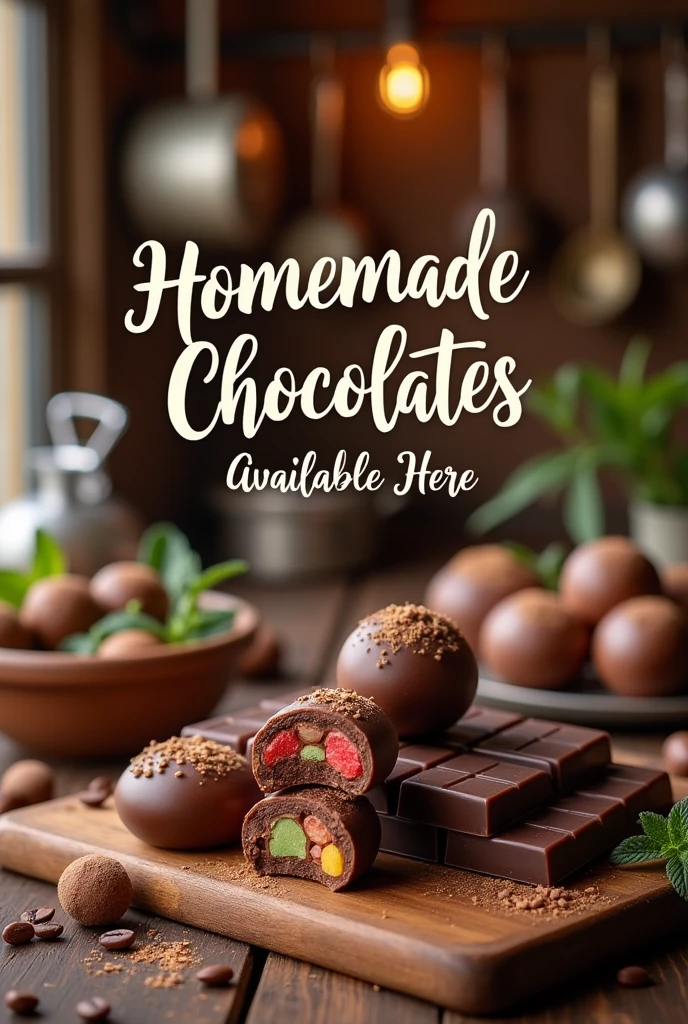 home made chocolates available here poster