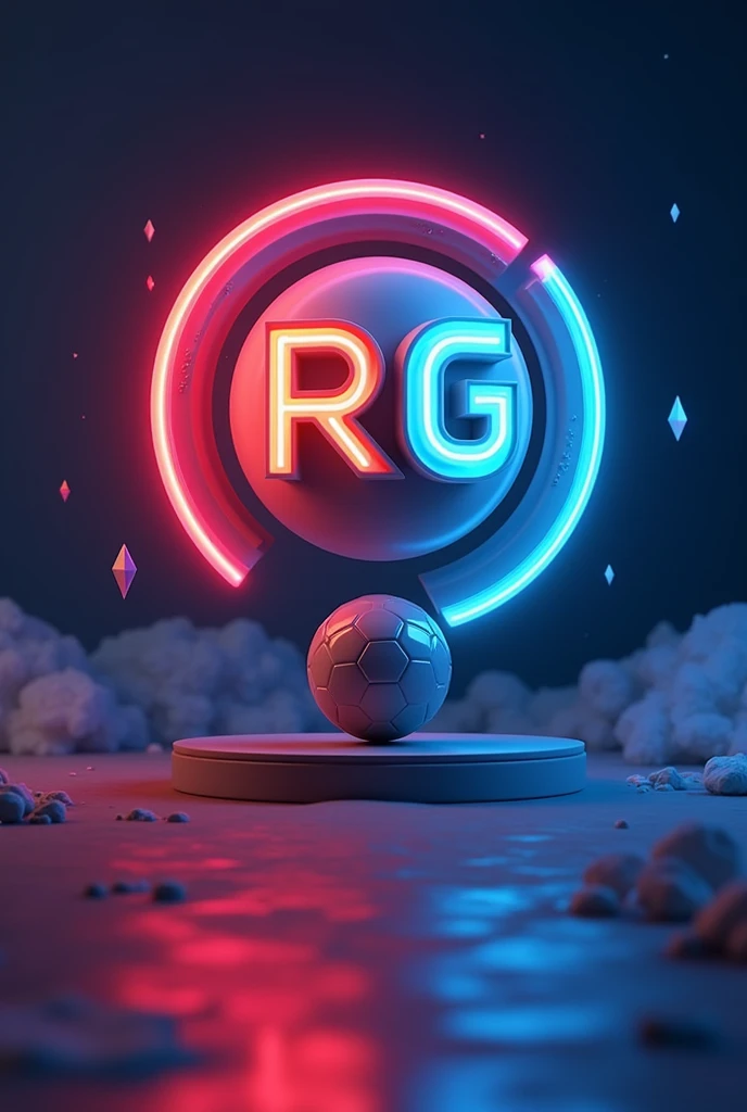 The logo is in the shape of a circle, where "RG"In big letters , and the ball falls to the ground