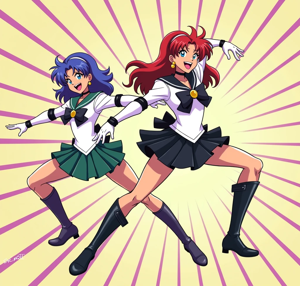 a cheerful latina woman in a sailor pluto outfit with white gloves and black boots, black skirt, white top, posing in a sentai stance, smirking and enjoying, detailed face features, ultra detailed, 8k, best quality, photorealistic, high resolution, cinematic lighting, vibrant colors, dramatic atmosphere