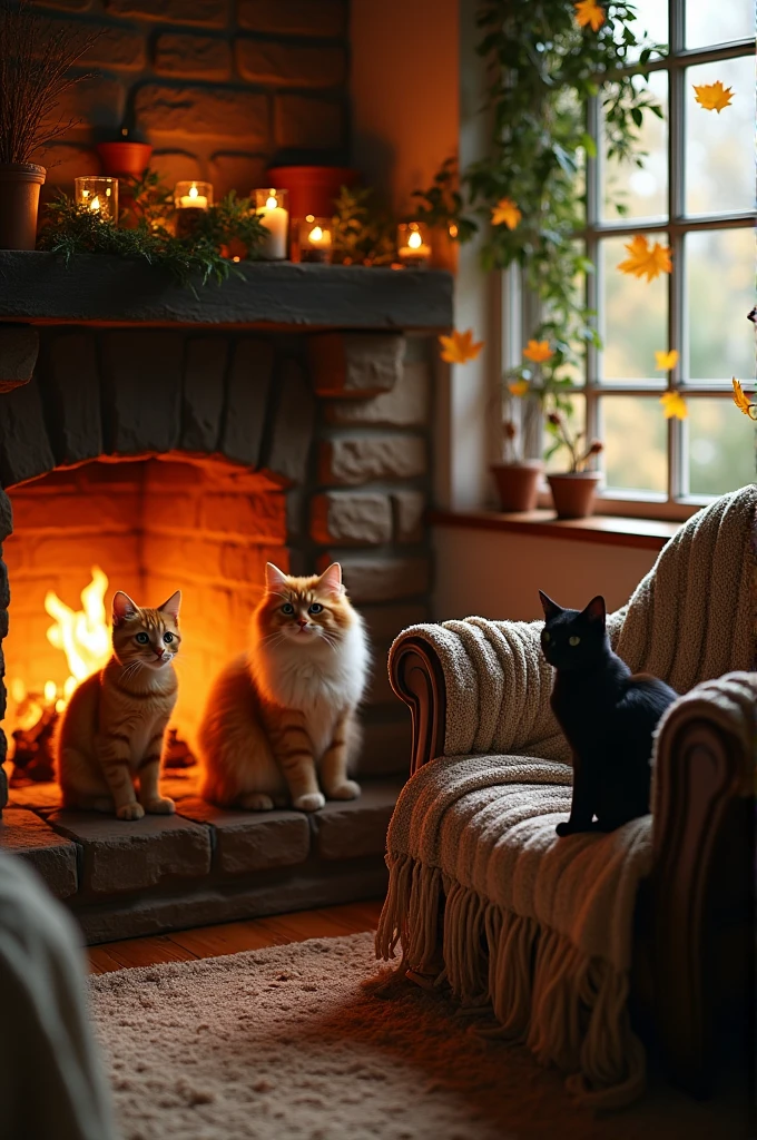 Fire and three cats 