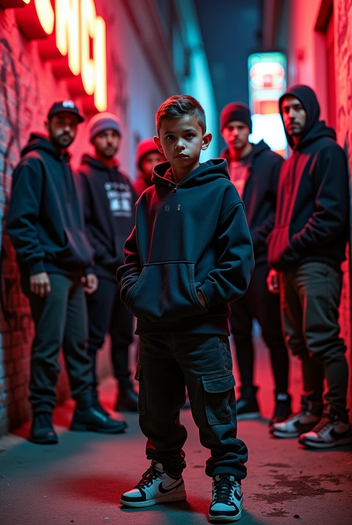 a boy in the hood with a gang members