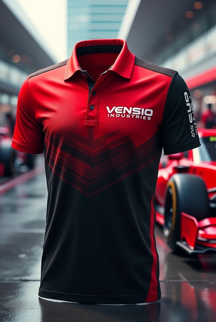 create racing crue polo shirt with VENSIO INDUSTRIES logo letters on it