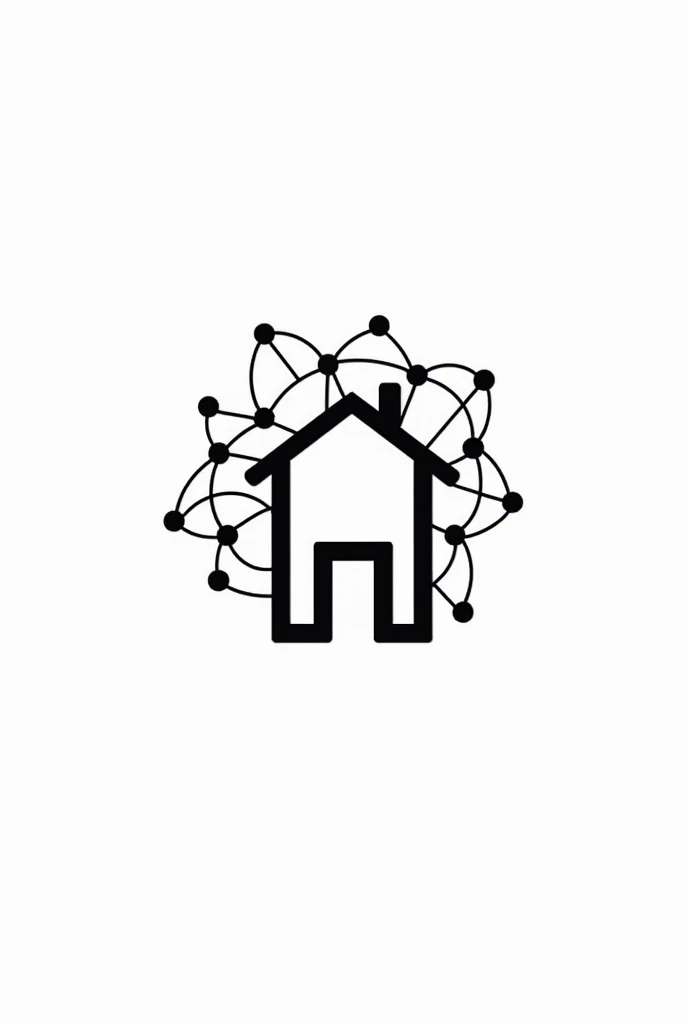 Minimalist logo black color: A home within a cloud of electronic connections technology