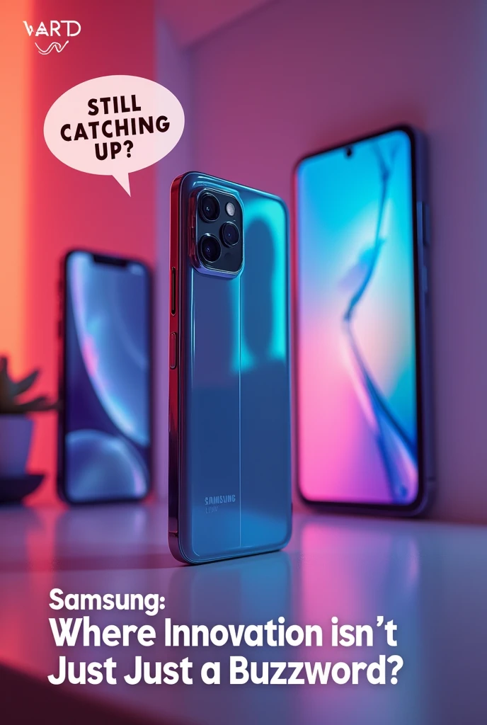 Here’s a prompt to generate an image for your Samsung ad with the chosen tagline:
**"Create an image featuring a sleek, modern Samsung phone prominently displayed in the center. In the background, show an iPhone with an exaggerated, outdated appearance, perhaps with a speech bubble saying 'Still catching up?' or similar. The Samsung phone should be highlighted with dynamic lighting or effects to emphasize its cutting-edge features. The tagline 'Samsung: Where Innovation Isn’t Just a Buzzword' should be displayed in a bold, modern font at the top or bottom of the image. The overall vibe should convey Samsung’s advanced technology and innovation, while humorously contrasting it with the iPhone’s perceived lag."** Make images of latest samsung s24 ultra