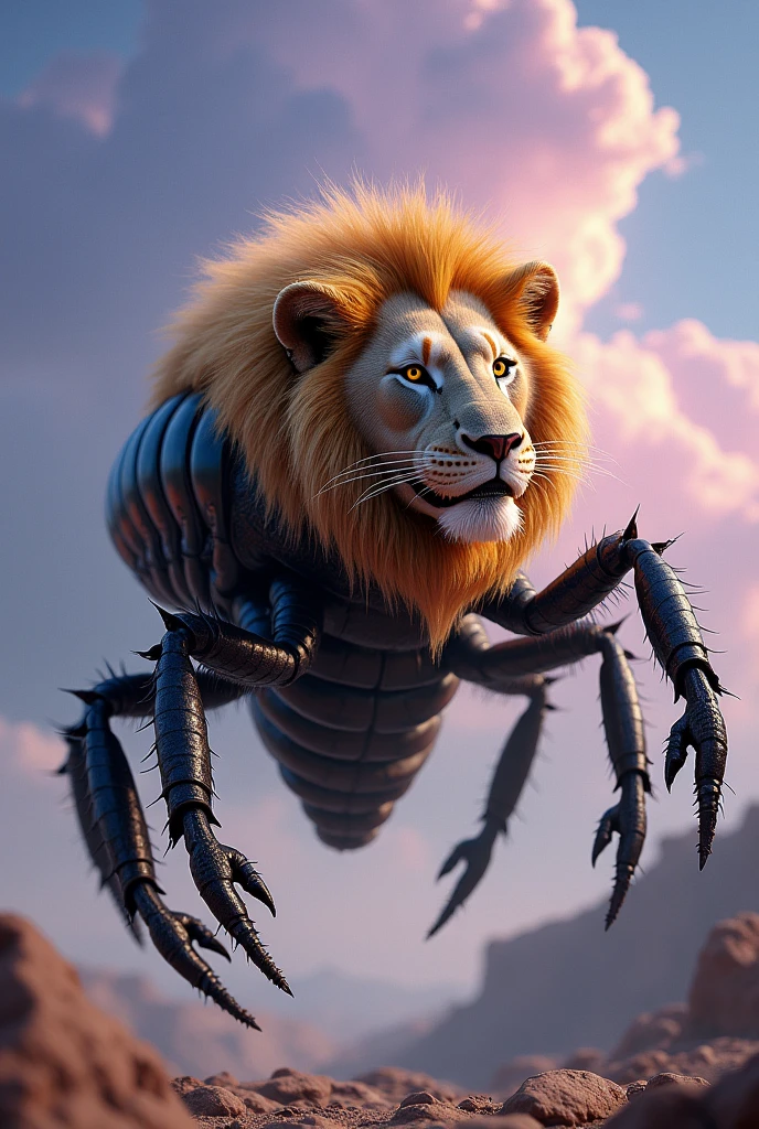 cockroach with lion face and it ready to flying pose