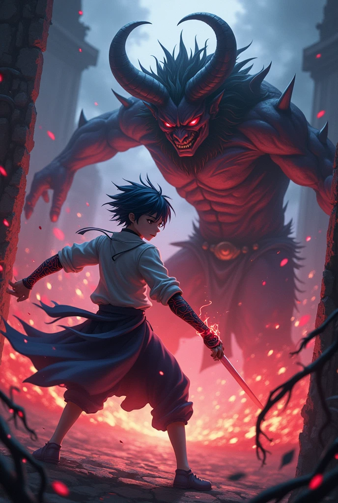 Fight between Seon-yuiki handsome demon boy and a demon