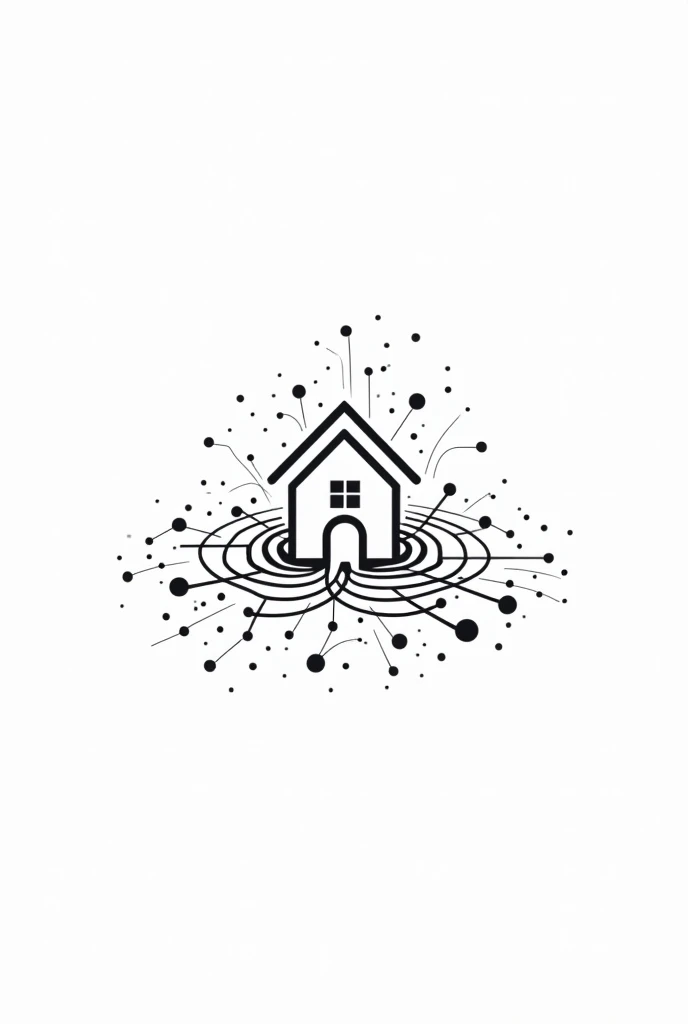 Minimalist logo black color: A home within a cloud of social network connections