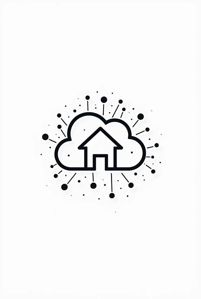 Minimalist logo black color: A house inside a cloud of social network connections