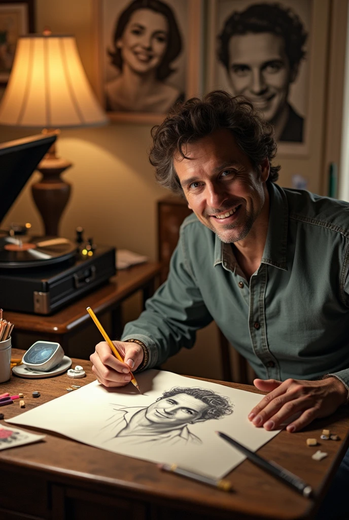 Le chanteur joe dassin fait un dessin au crayon du chanteur joe dassin