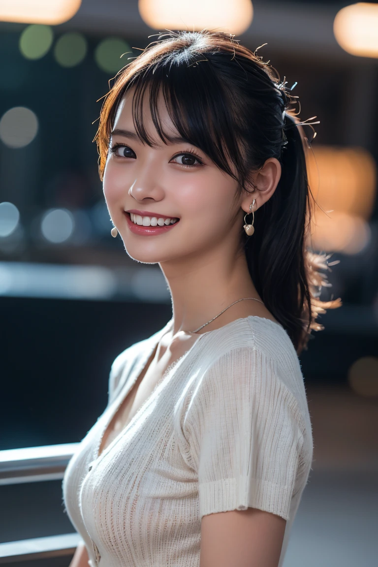 (Highest quality,masterpiece:1.3,Ultra-high resolution),(Very detailed,Caustics,8k),(Realistic:1.4,RAW shooting),1 person,(Smiling and looking down at the camera),(Front shot:1.1),(Look forward),18-year-old,cute,Japanese,Black short ponytail,White tank top,glamorous,(Big Breasts),( close),(breast focus),street,sunlight,Natural light,(Backlight),(A bright light shines from behind),(Lens flare),Professional Writing,(Cowboy Shot),(Low position:1.3),(Low Angle:1.3),Sweat、I'm eating bananas