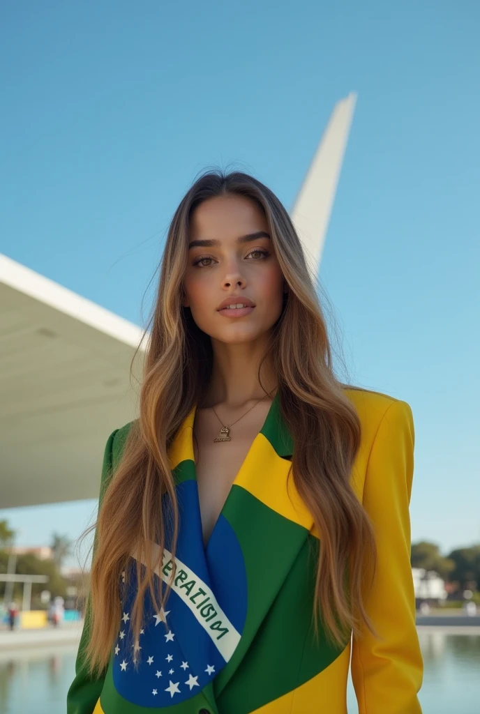 President of Brazil young woman long straight hair and light brown color in Brasilia 
