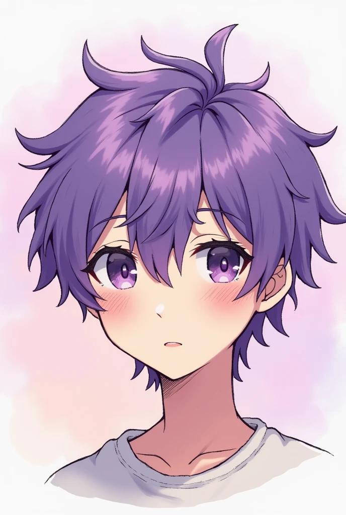 youtube pofile, simple, purple hair, man, anime, as if a person had drawn roughly, neat hair