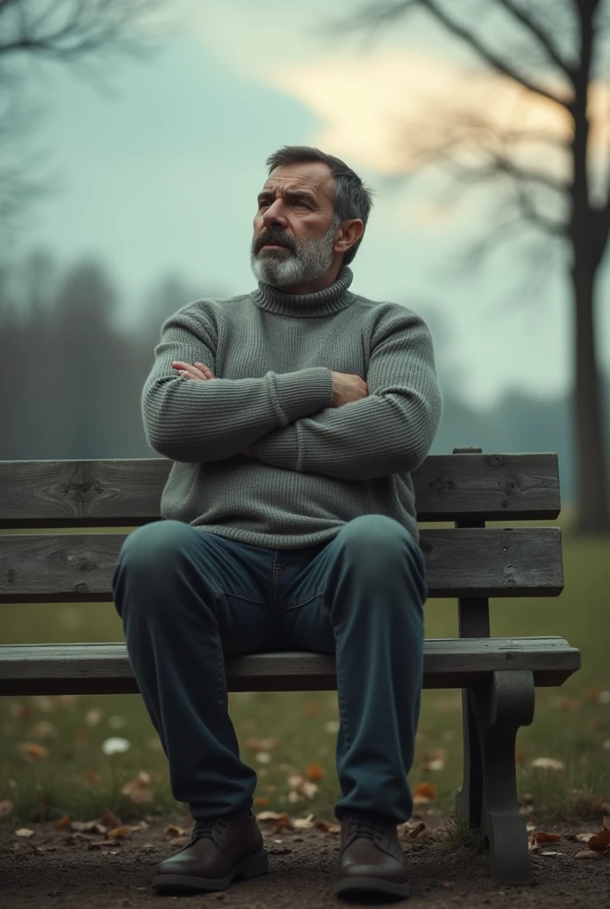 Here is a picture of a sad man sitting alone, reflecting feelings of loneliness or sadness, in a simple environment with soft tones to highlight the melancholic atmosphere
