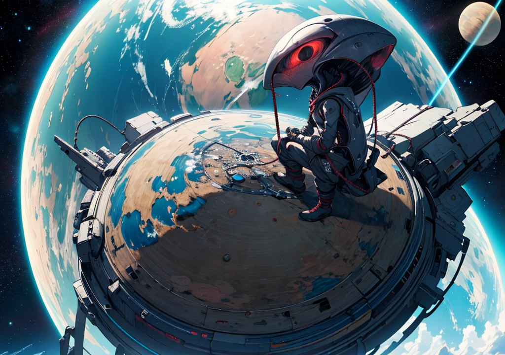 an evil alien controlling all the planets with ropes
