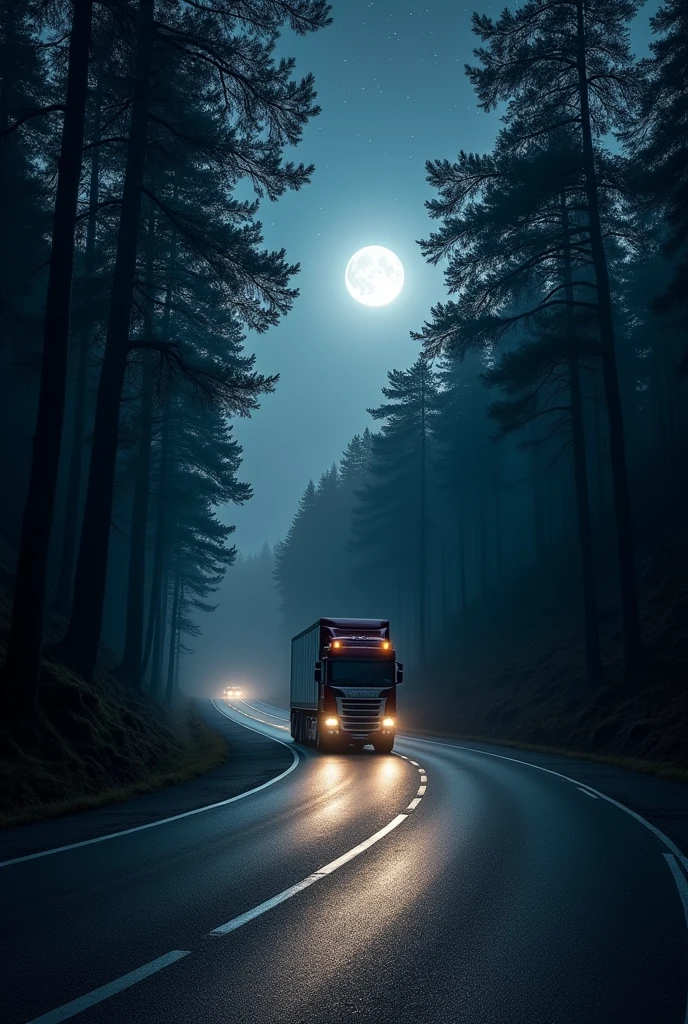 Highway forest no one night lorry going fast