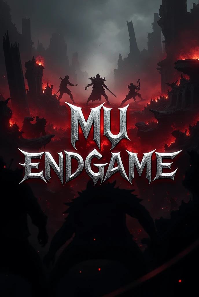 Create a logo with the name MU ENDGAME of mmorpg of mu online where there are wars and survivals in a totally dark world fighting for victory