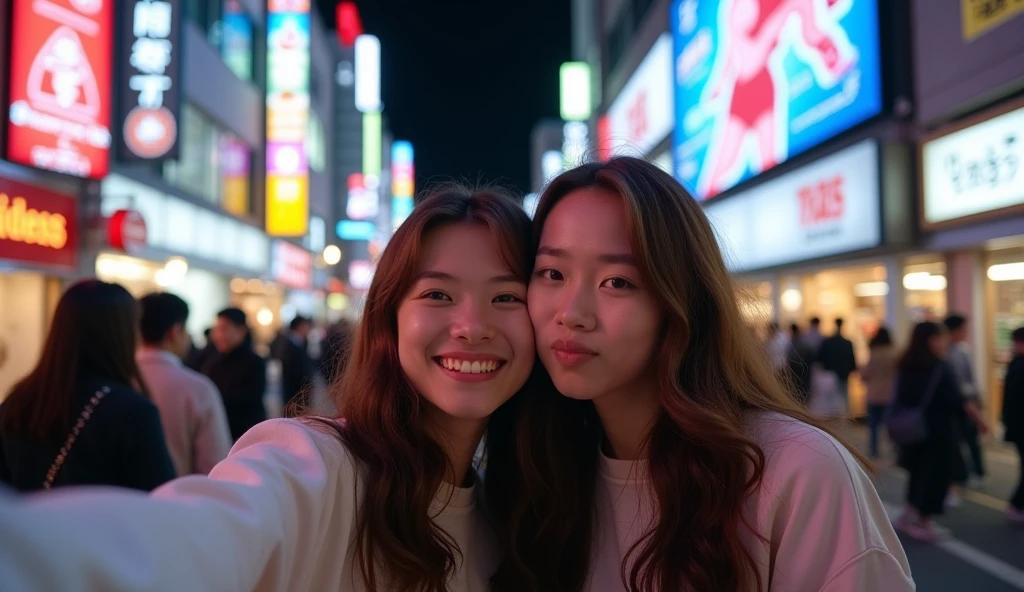 Highest quality、Street Snap、Selphy、friend、night、Selfie Reality、live-action、Japanese、18-year-old、(Hostess)、Brown Hair、private、Off-shot、