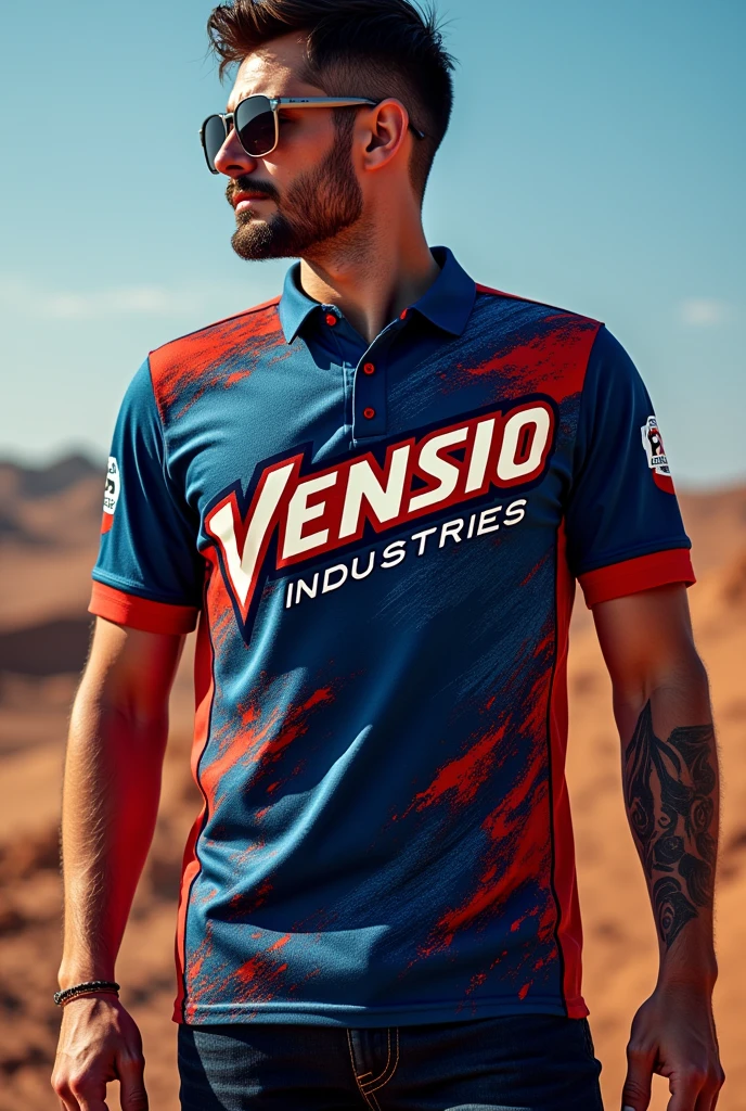 create Motocross crue polo shirt with beautiful design with VENSIO INDUSTRIES logo letters on it