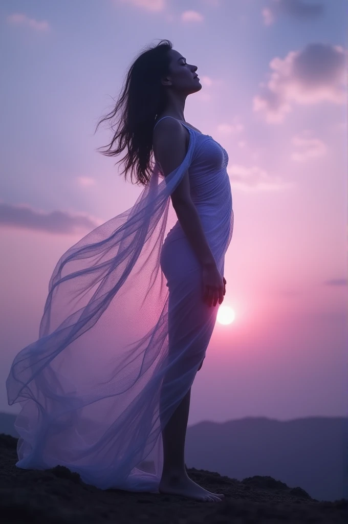 Silhouette of a woman emerging from a cocoon