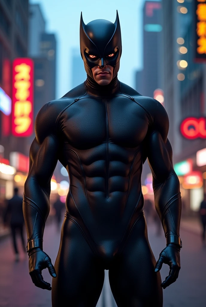 naughty man, 1 meter and 93 centimeters tall, wearing a black full body suit, that covers the body, Head and Face, heroi