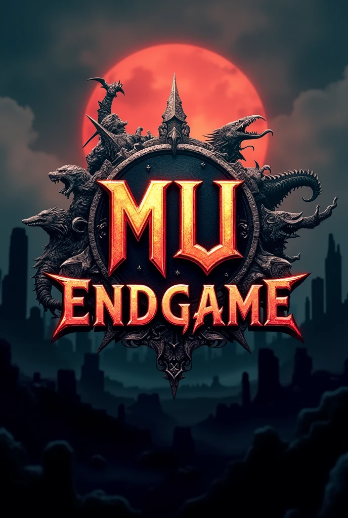 Create a logo with the name MU ENDGAME of mmorpg of mu online where there are wars and survivals in a totally dark world fighting for victory