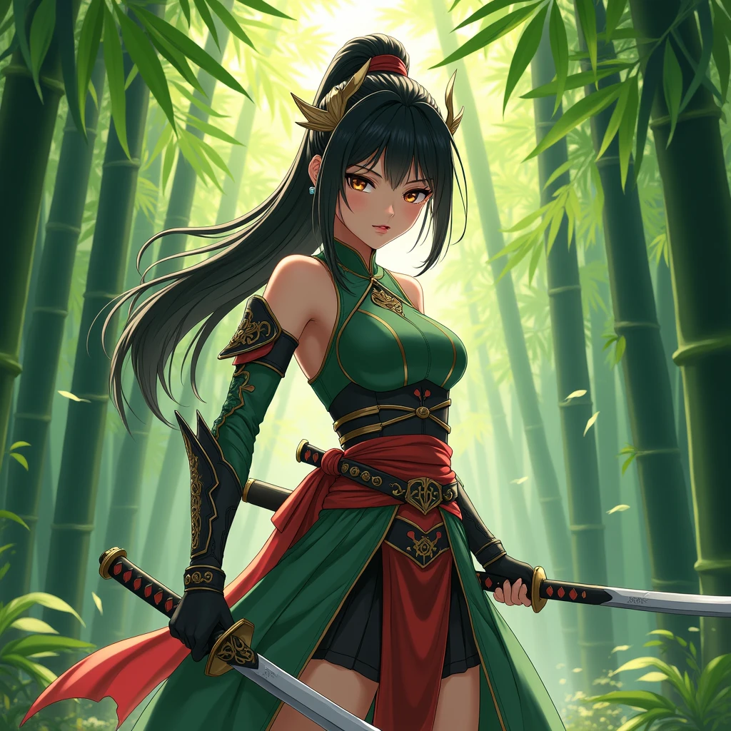 bamboo forest, anime art style, anime digital art, expressive anime art, dynamic composition, anime style, vibrant, studio anime, highly detailed, (best quality, masterpiece, photorealistic), very aesthetic, perfect composition, intricate details, ultra-detailed, vivid colors