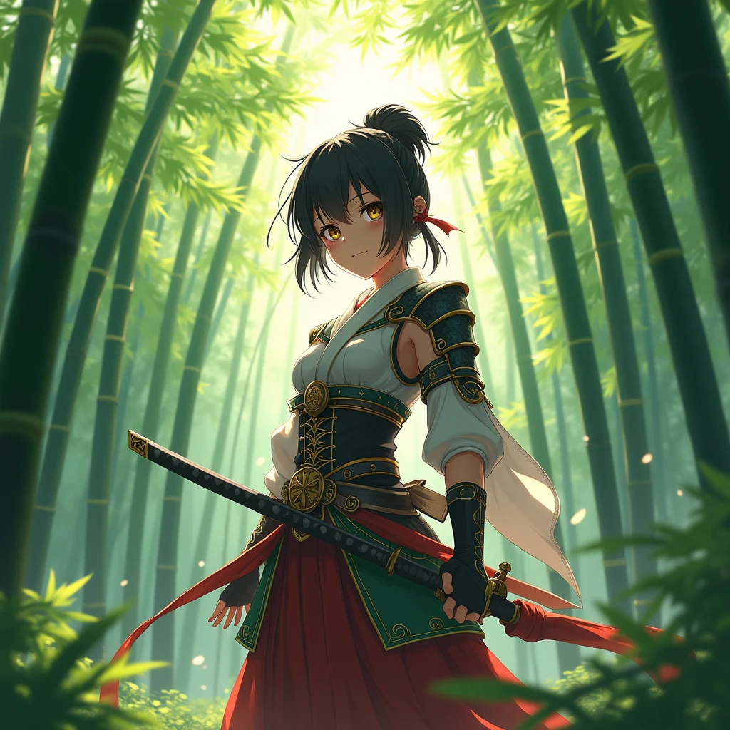 bamboo forest, anime art style, anime digital art, expressive anime art, dynamic composition, anime style, vibrant, studio anime, highly detailed, (best quality, masterpiece, photorealistic), very aesthetic, perfect composition, intricate details, ultra-detailed, vivid colors