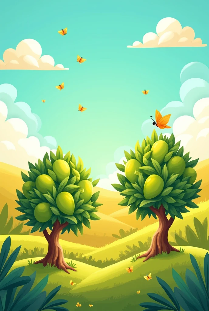 Cartoon small mango trees with out fruits