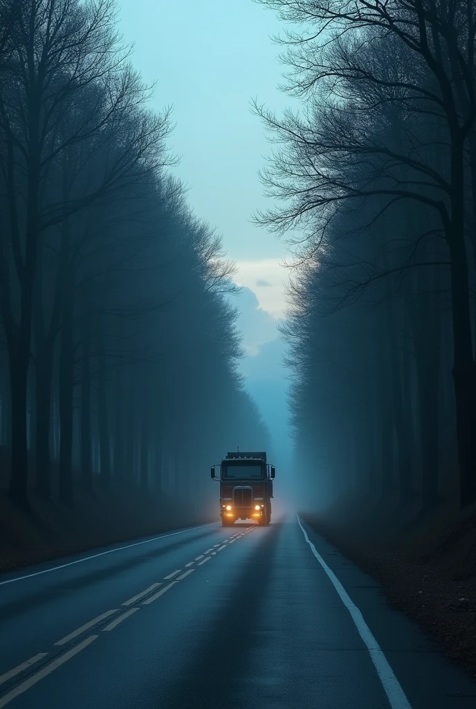 Highway forest no one lorry going ghost in road