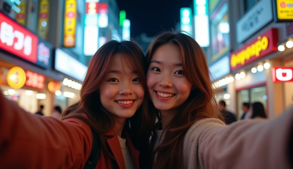 Highest quality、Street Snap、Selphy、friend、night、Selfie Reality、live-action、Japanese、18-year-old、(Hostess)、Brown Hair、private、Off-shot、