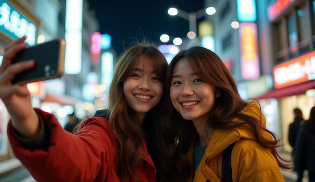 Highest quality、Street Snap、Selphy、friend、night、Selfie Reality、live-action、Japanese、18-year-old、(Hostess)、Brown Hair、private、Off-shot、