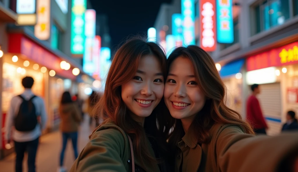 Highest quality、Street Snap、Selphy、friend、night、Selfie Reality、live-action、Japanese、18-year-old、(Hostess)、Brown Hair、private、Off-shot、